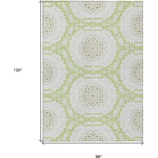 Artichoke Green Olive Green And Tan Floral Medallion Washable Indoor Outdoor Area Rug Photo 3