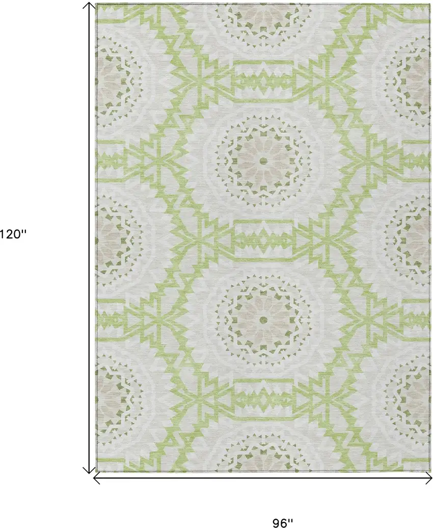 Artichoke Green Olive Green And Tan Floral Medallion Washable Indoor Outdoor Area Rug Photo 3