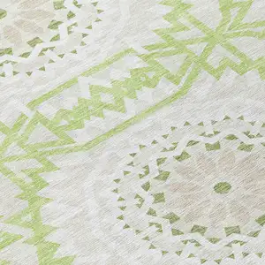 Photo of Artichoke Green Olive Green And Tan Floral Medallion Washable Indoor Outdoor Area Rug