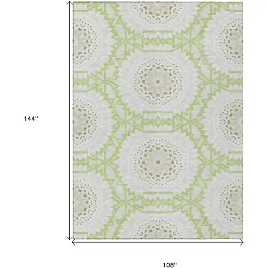 Artichoke Green Olive Green And Tan Floral Medallion Washable Indoor Outdoor Area Rug Photo 3