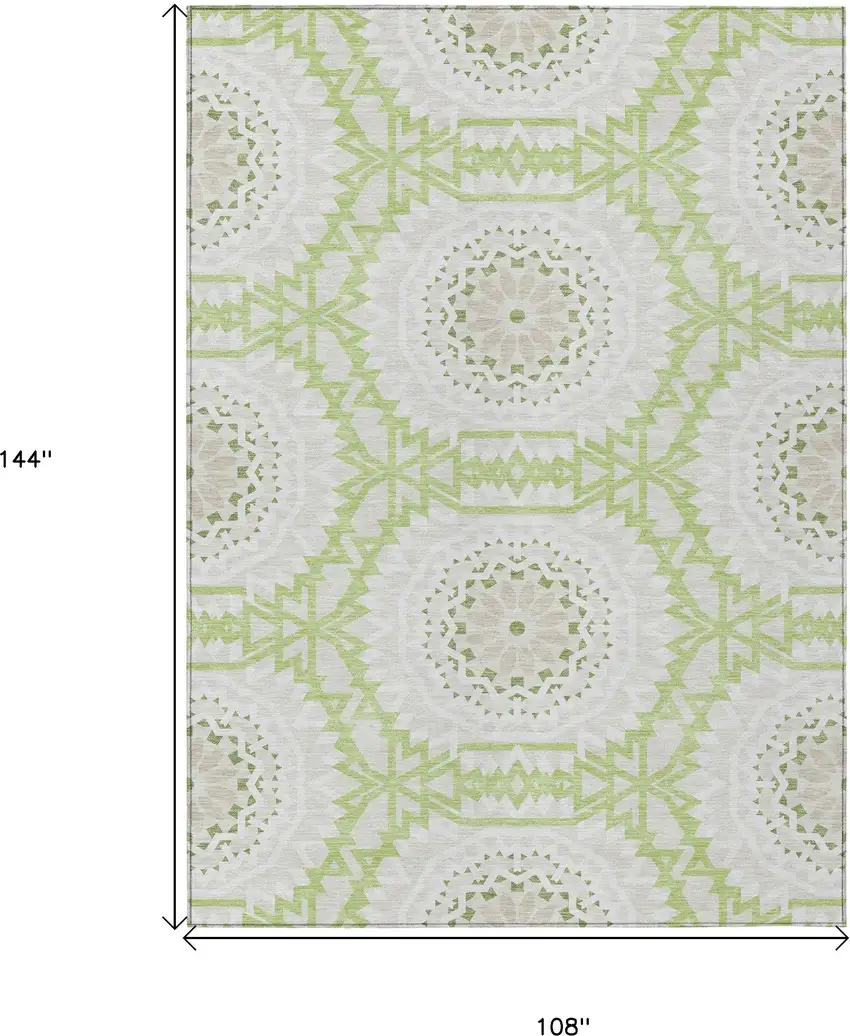 Artichoke Green Olive Green And Tan Floral Medallion Washable Indoor Outdoor Area Rug Photo 3