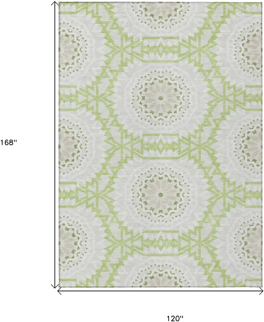 Artichoke Green Olive Green And Tan Floral Medallion Washable Indoor Outdoor Area Rug Photo 3