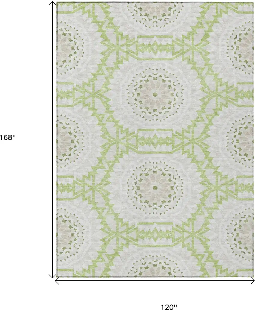 Artichoke Green Olive Green And Tan Floral Medallion Washable Indoor Outdoor Area Rug Photo 3
