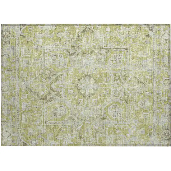 Artichoke Green Oriental Washable Non Skid Indoor Outdoor Area Rug Photo 2