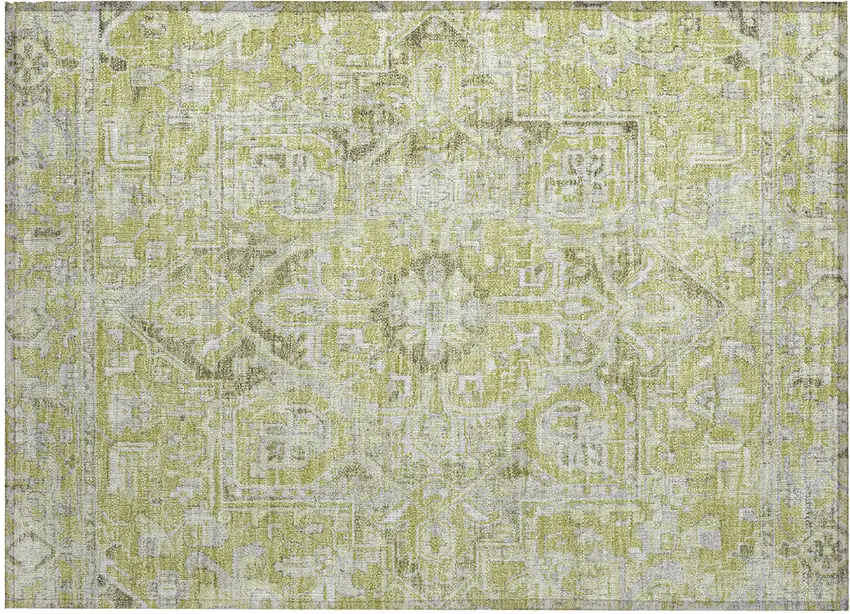 Artichoke Green Oriental Washable Non Skid Indoor Outdoor Area Rug Photo 2