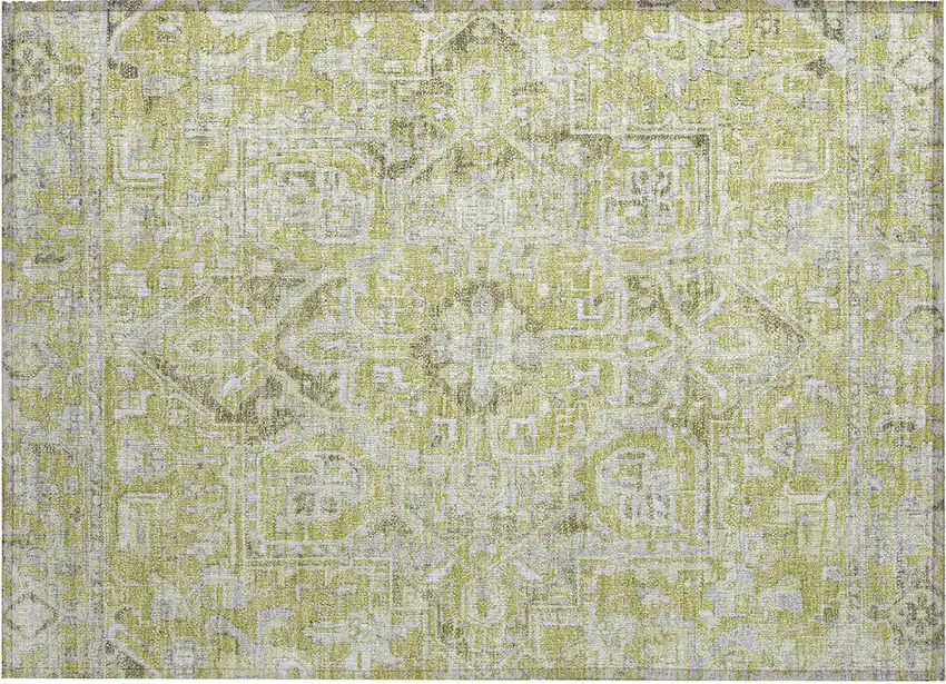 Artichoke Green Oriental Washable Non Skid Indoor Outdoor Area Rug Photo 2