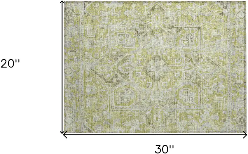 Artichoke Green Oriental Washable Non Skid Indoor Outdoor Area Rug Photo 3