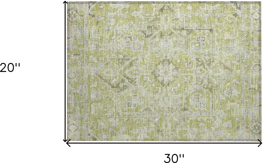 Artichoke Green Oriental Washable Non Skid Indoor Outdoor Area Rug Photo 3