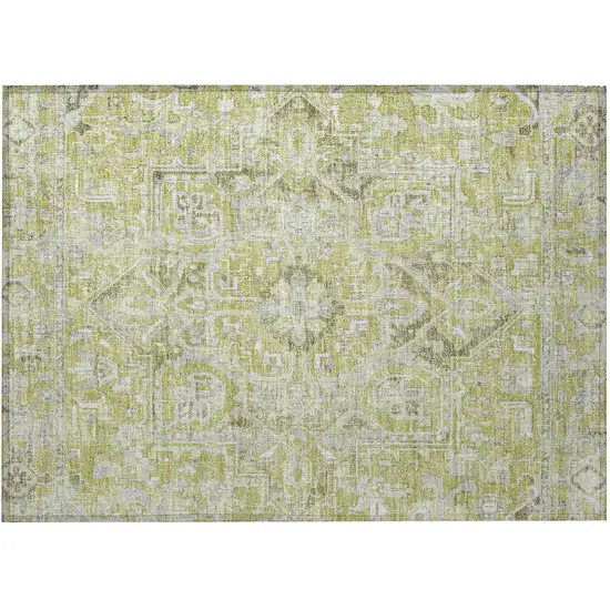 Artichoke Green Oriental Washable Non Skid Indoor Outdoor Area Rug Photo 4