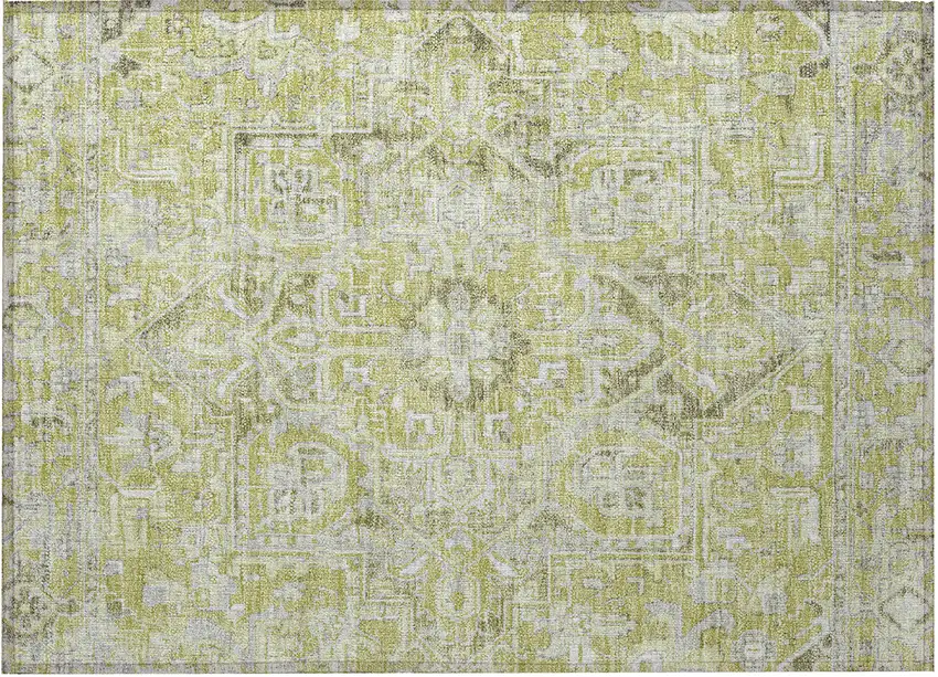 Artichoke Green Oriental Washable Non Skid Indoor Outdoor Area Rug Photo 4