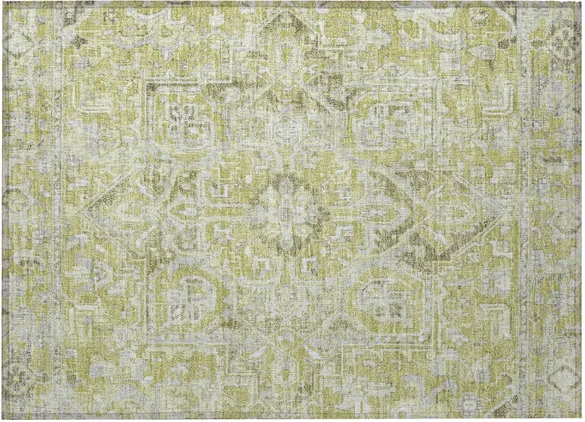 Artichoke Green Oriental Washable Non Skid Indoor Outdoor Area Rug Photo 5