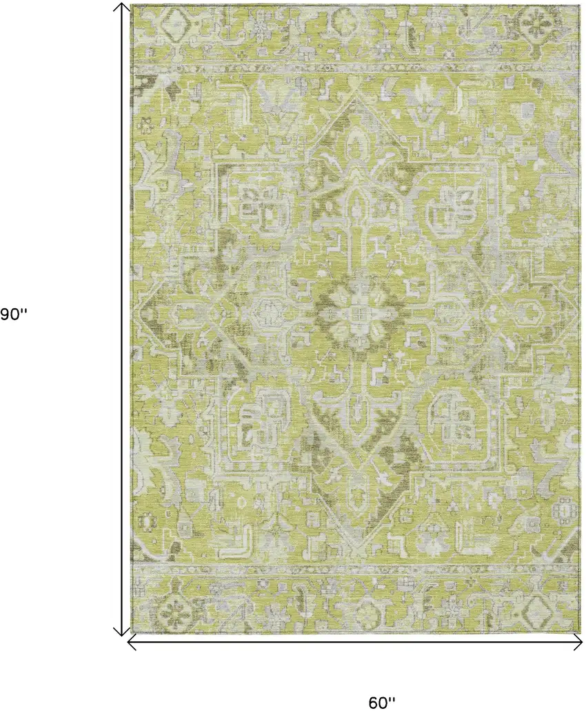 Artichoke Green Oriental Washable Non Skid Indoor Outdoor Area Rug Photo 3