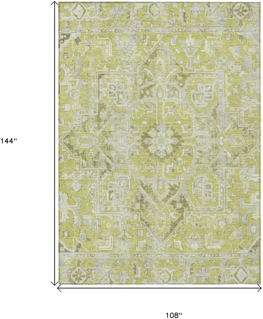 Artichoke Green Oriental Washable Non Skid Indoor Outdoor Area Rug Photo 3