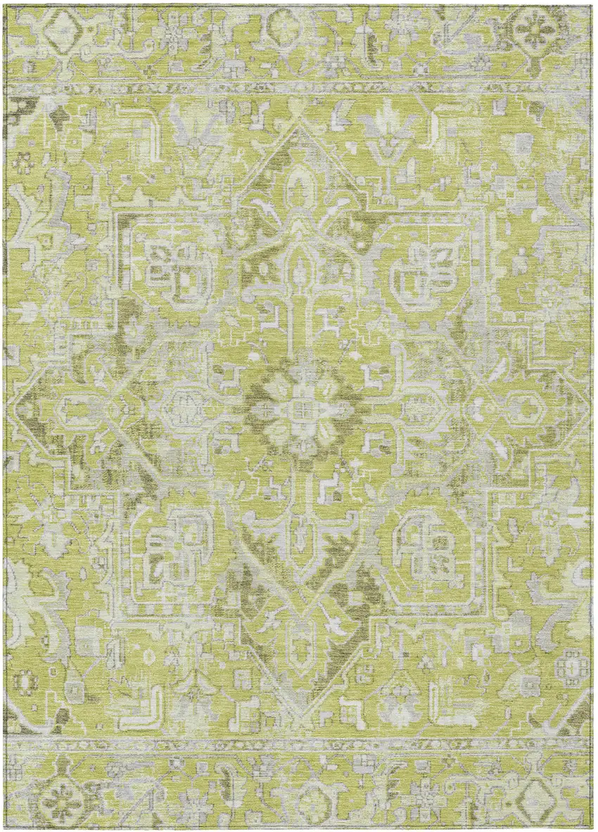 Artichoke Green Oriental Washable Non Skid Indoor Outdoor Area Rug Photo 2