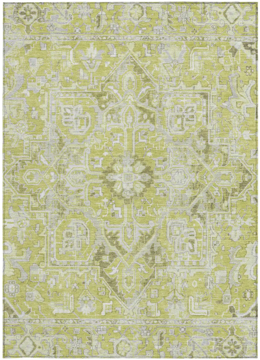 Artichoke Green Oriental Washable Non Skid Indoor Outdoor Area Rug Photo 5