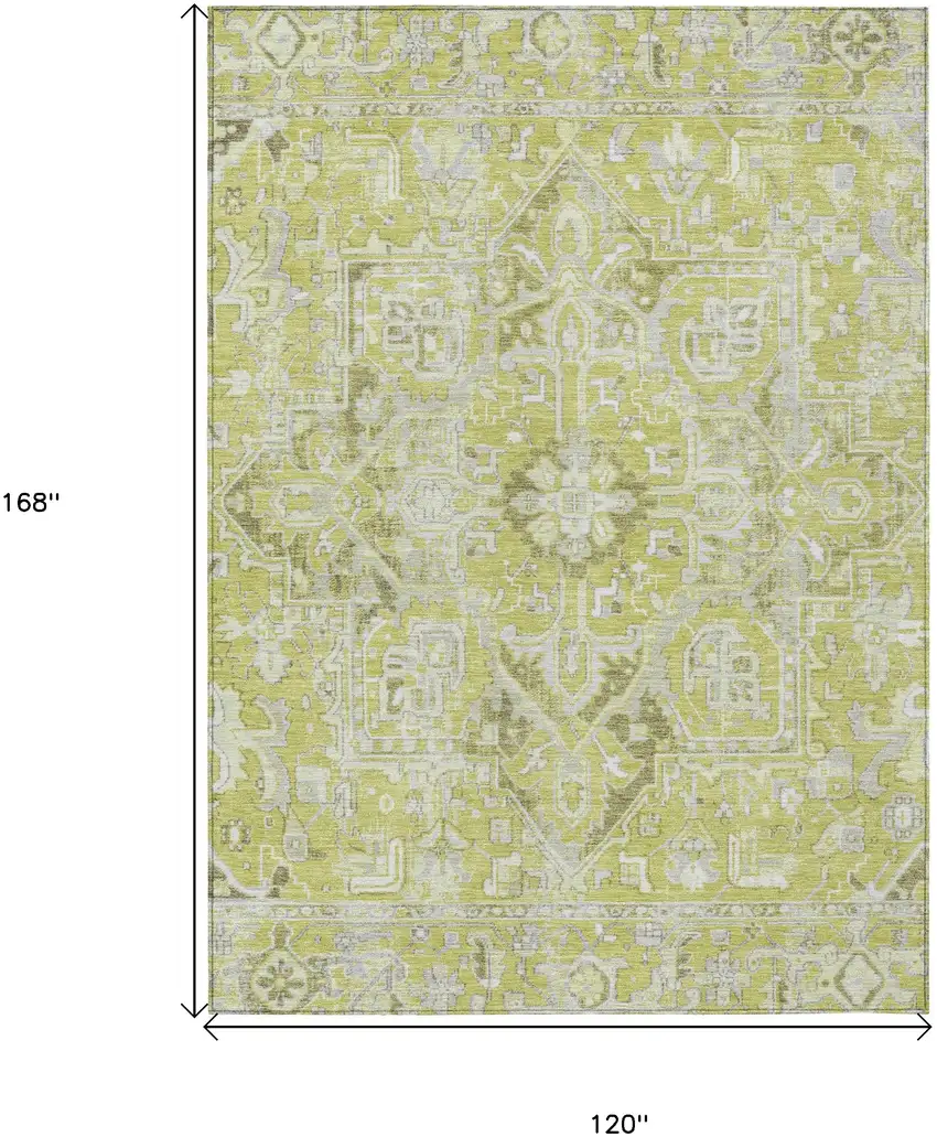Artichoke Green Oriental Washable Non Skid Indoor Outdoor Area Rug Photo 3