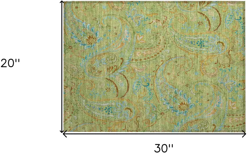 Artichoke Green Paisley Washable Indoor Outdoor Area Rug Photo 3