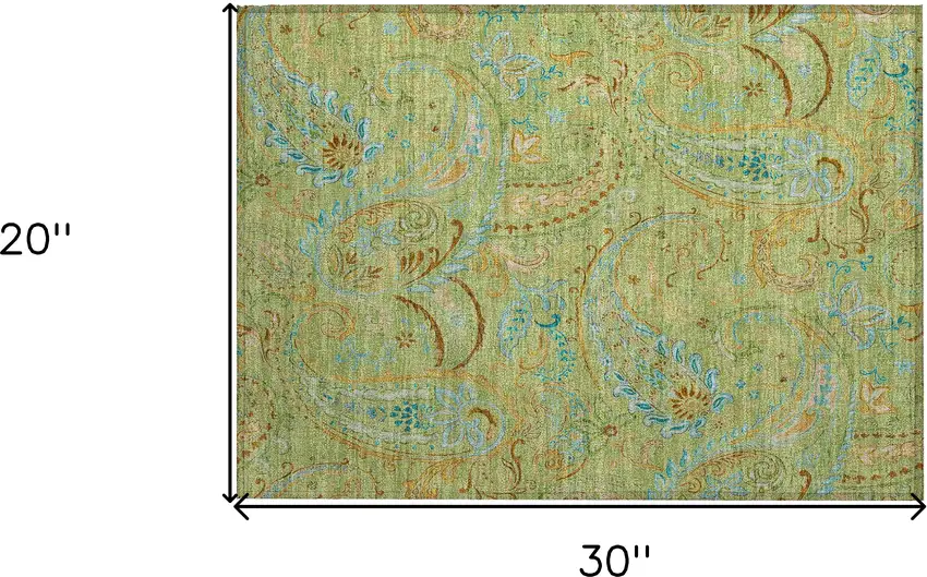 Artichoke Green Paisley Washable Indoor Outdoor Area Rug Photo 3