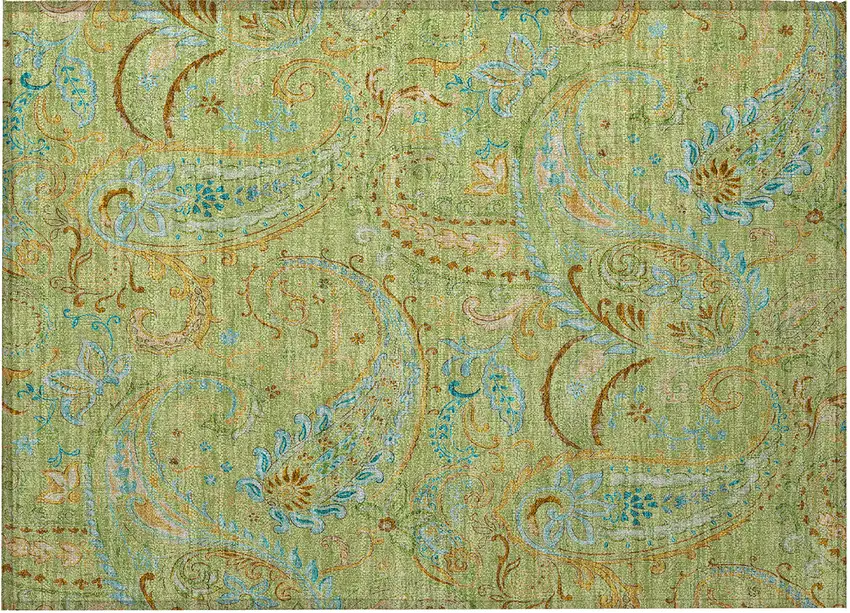 Artichoke Green Paisley Washable Non Skid Indoor Outdoor Area Rug Photo 3