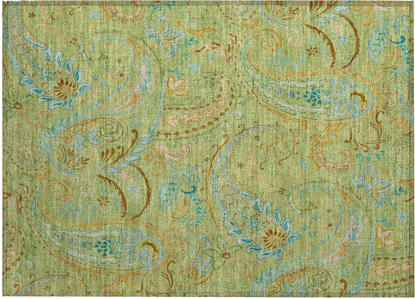 Artichoke Green Paisley Washable Indoor Outdoor Area Rug Photo 2