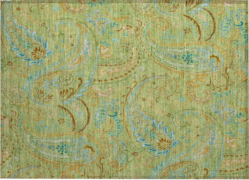 Artichoke Green Paisley Washable Indoor Outdoor Area Rug Photo 2