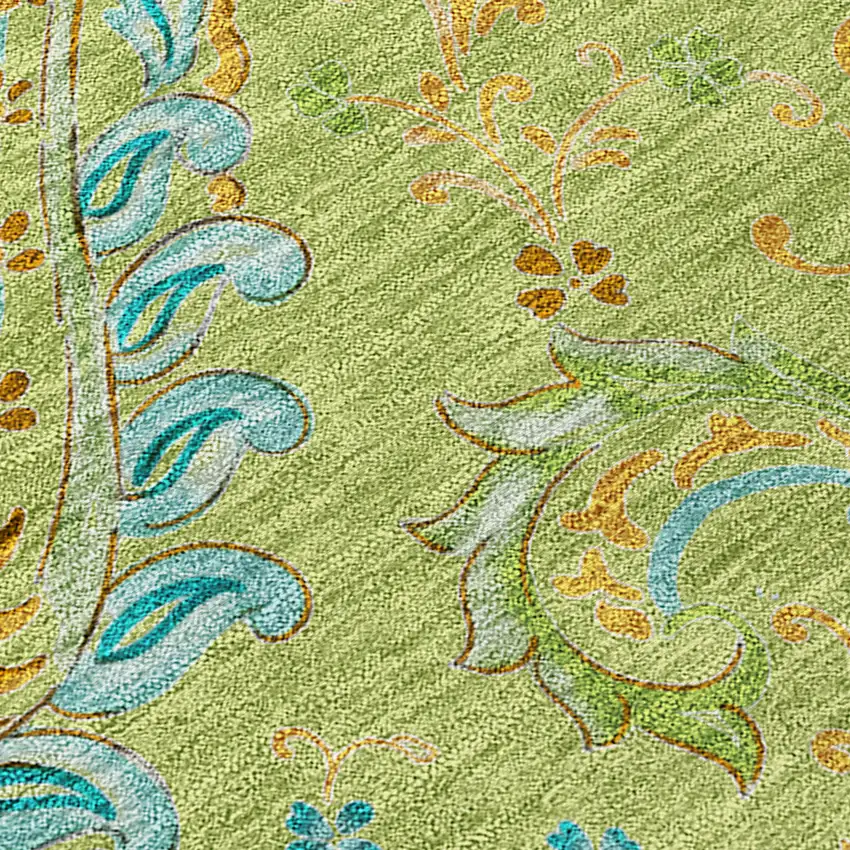 Artichoke Green Paisley Washable Indoor Outdoor Area Rug Photo 6