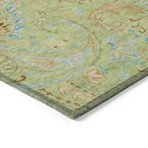 Photo of Artichoke Green Paisley Washable Non Skid Indoor Outdoor Area Rug