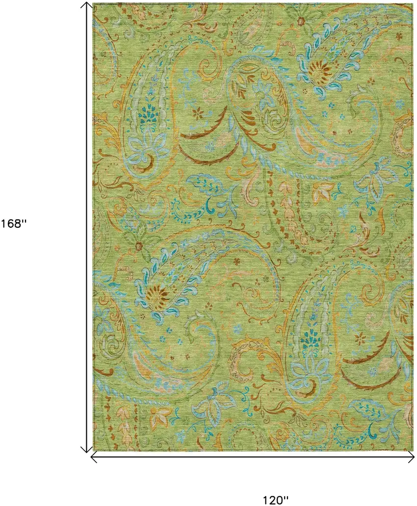 Artichoke Green Paisley Washable Indoor Outdoor Area Rug Photo 3
