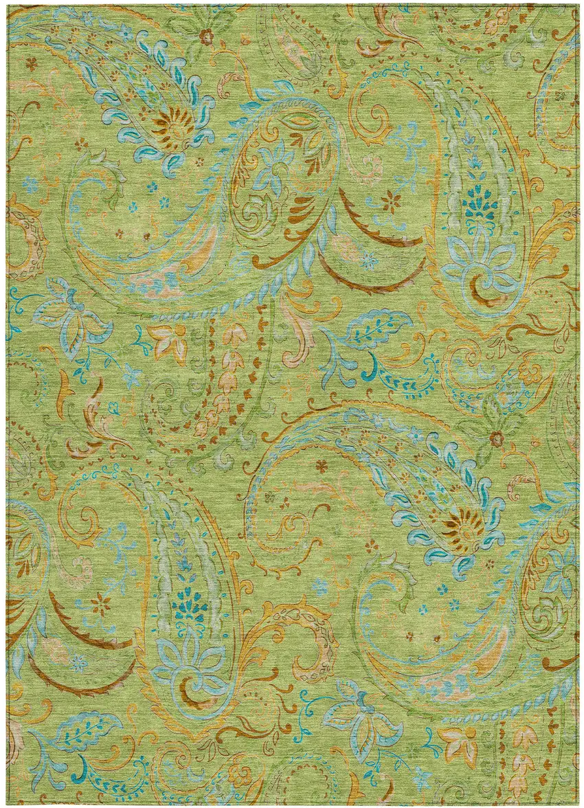 Artichoke Green Paisley Washable Non Skid Indoor Outdoor Area Rug Photo 2