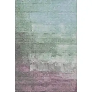 Photo of Artichoke Green Pale Aqua And Blush Abstract Washable Area Rug With UV Protection