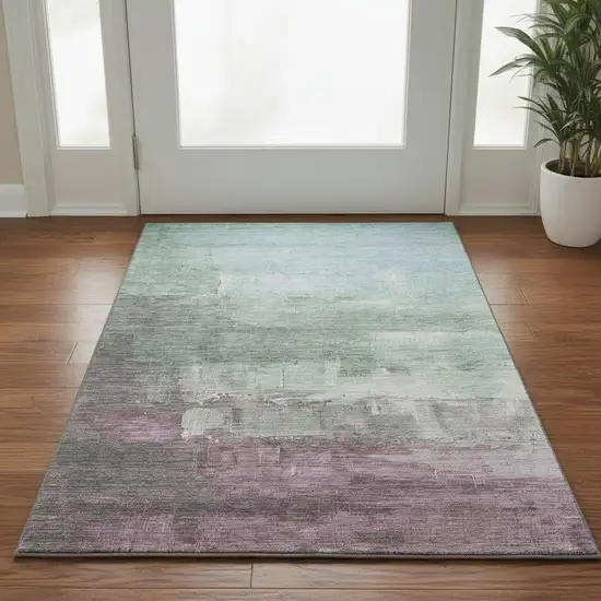Artichoke Green Pale Aqua And Blush Abstract Washable Area Rug With UV Protection Photo 2