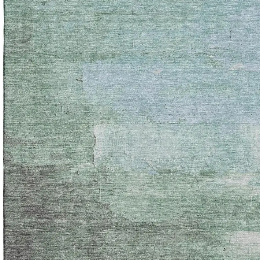 Artichoke Green Pale Aqua And Blush Abstract Washable Area Rug With UV Protection Photo 2