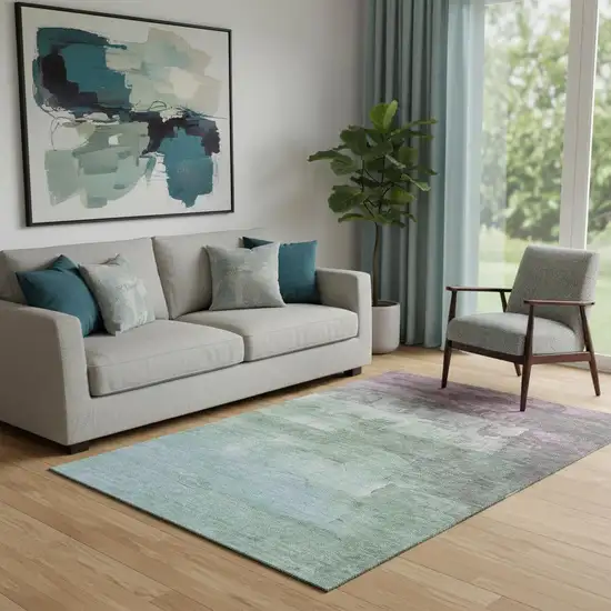 Artichoke Green Pale Aqua And Blush Abstract Washable Area Rug With UV Protection Photo 2