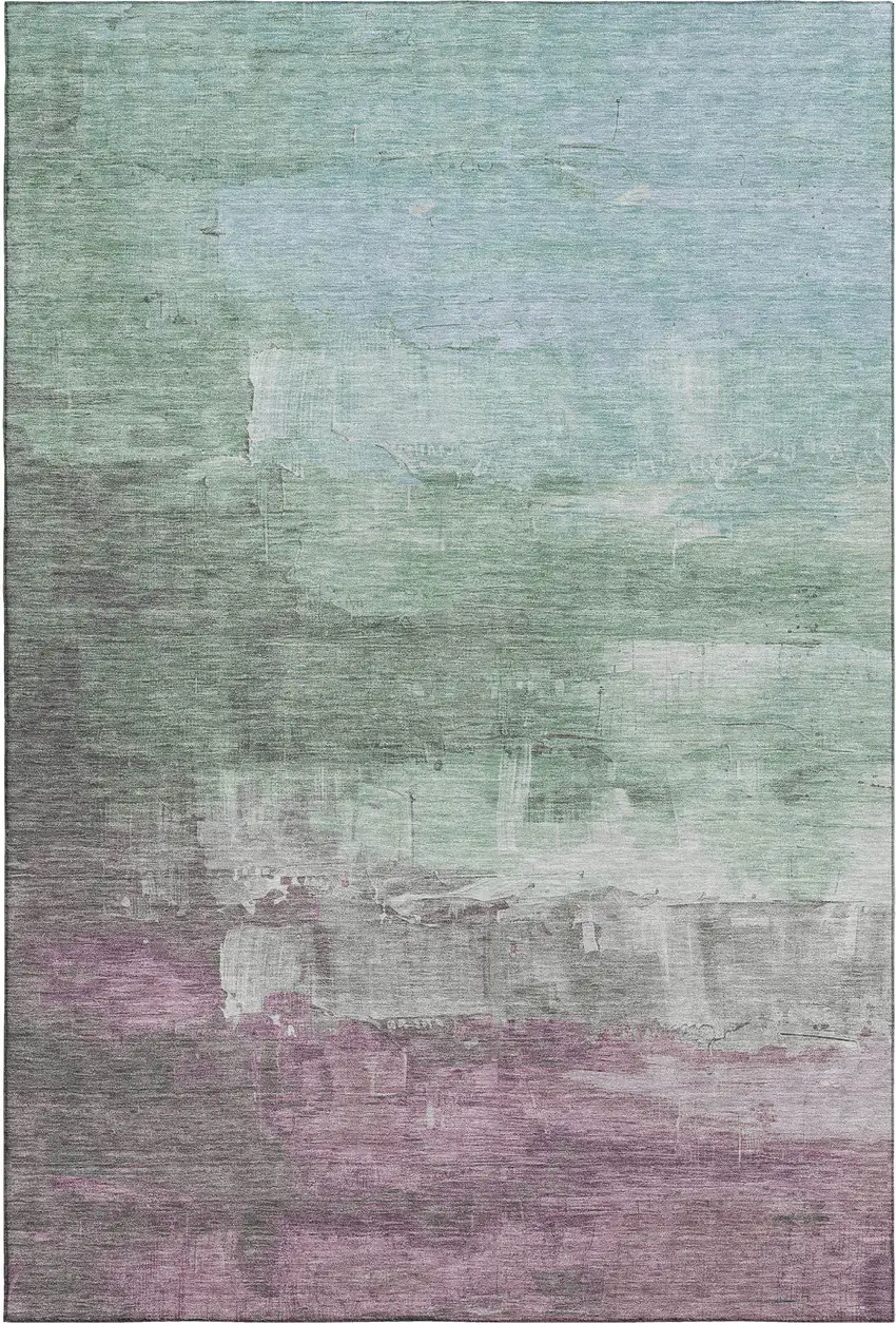 Artichoke Green Pale Aqua And Blush Abstract Washable Area Rug With UV Protection Photo 1