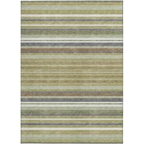 Artichoke Green Pewter And Ivory Striped Washable Indoor Outdoor Area Rug Photo 4