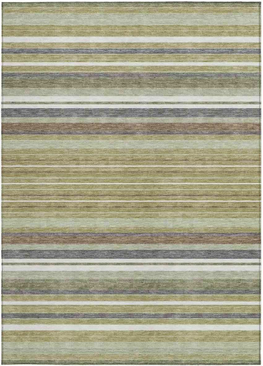 Artichoke Green Pewter And Ivory Striped Washable Indoor Outdoor Area Rug Photo 4