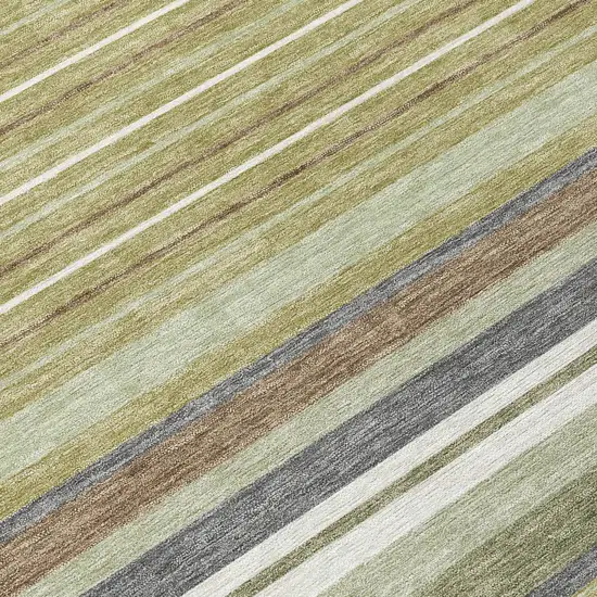 Artichoke Green Pewter And Ivory Striped Washable Indoor Outdoor Area Rug Photo 7