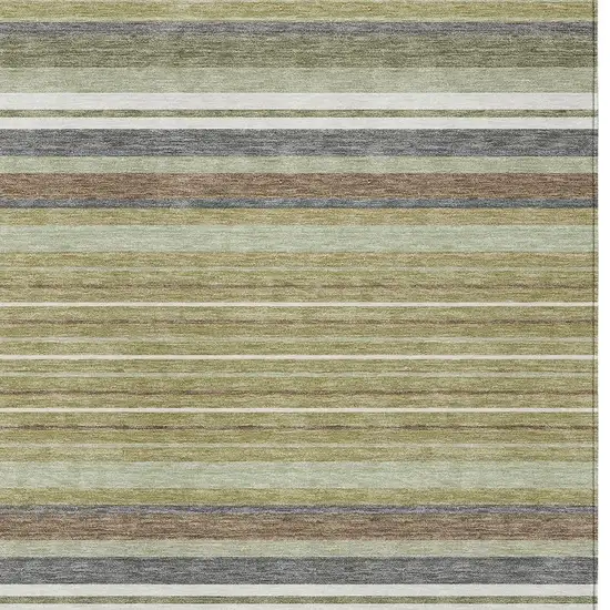 Artichoke Green Pewter And Ivory Striped Washable Indoor Outdoor Area Rug Photo 7