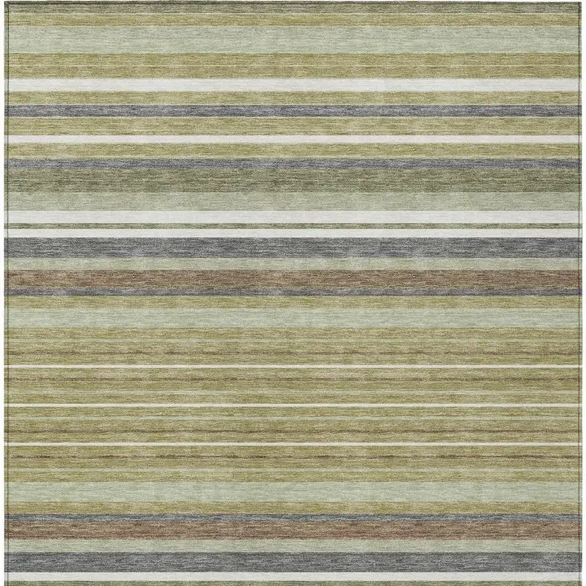 Artichoke Green Pewter And Ivory Striped Washable Indoor Outdoor Area Rug Photo 4