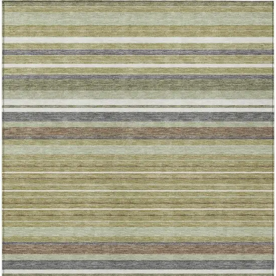 Artichoke Green Pewter And Ivory Striped Washable Indoor Outdoor Area Rug Photo 4