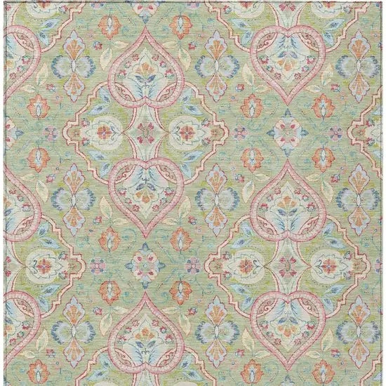 Artichoke Green Pink And Ivory Ogee Washable Indoor Outdoor Area Rug Photo 5