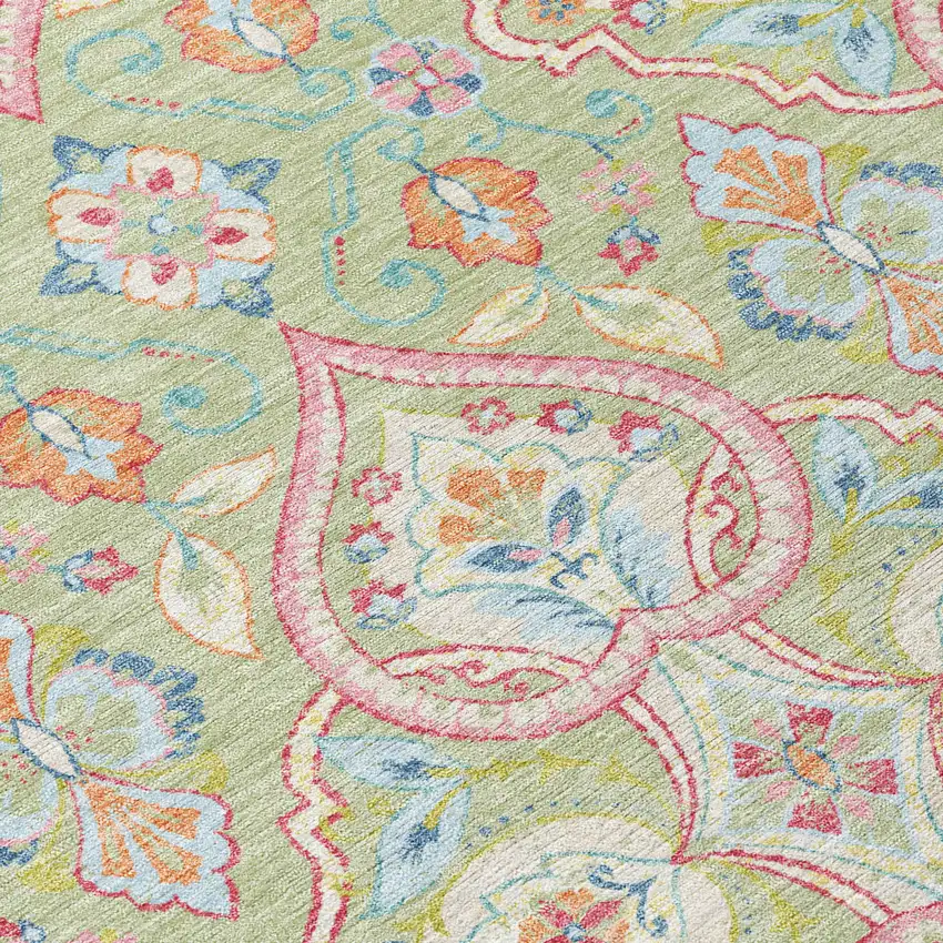 Artichoke Green Pink And Ivory Ogee Washable Indoor Outdoor Area Rug Photo 6