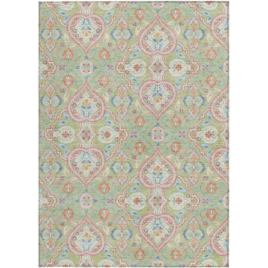 Artichoke Green Pink And Ivory Ogee Washable Indoor Outdoor Area Rug Photo 3