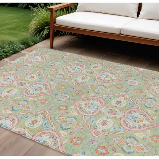 Artichoke Green Pink And Ivory Ogee Washable Indoor Outdoor Area Rug Photo 2