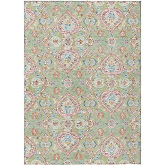 Artichoke Green Pink And Ivory Ogee Washable Indoor Outdoor Area Rug Photo 1