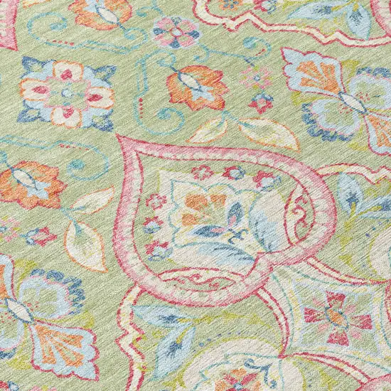 Artichoke Green Pink And Ivory Ogee Washable Indoor Outdoor Area Rug Photo 5