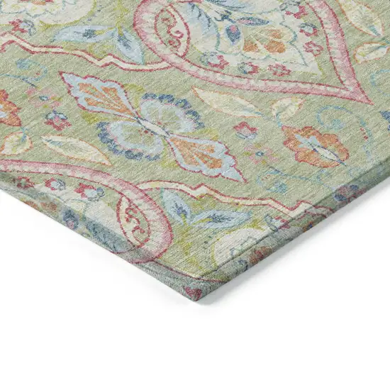 Artichoke Green Pink And Ivory Ogee Washable Indoor Outdoor Area Rug Photo 3