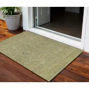 Photo of Artichoke Green Pink And Tan Floral Washable Indoor Outdoor Area Rug