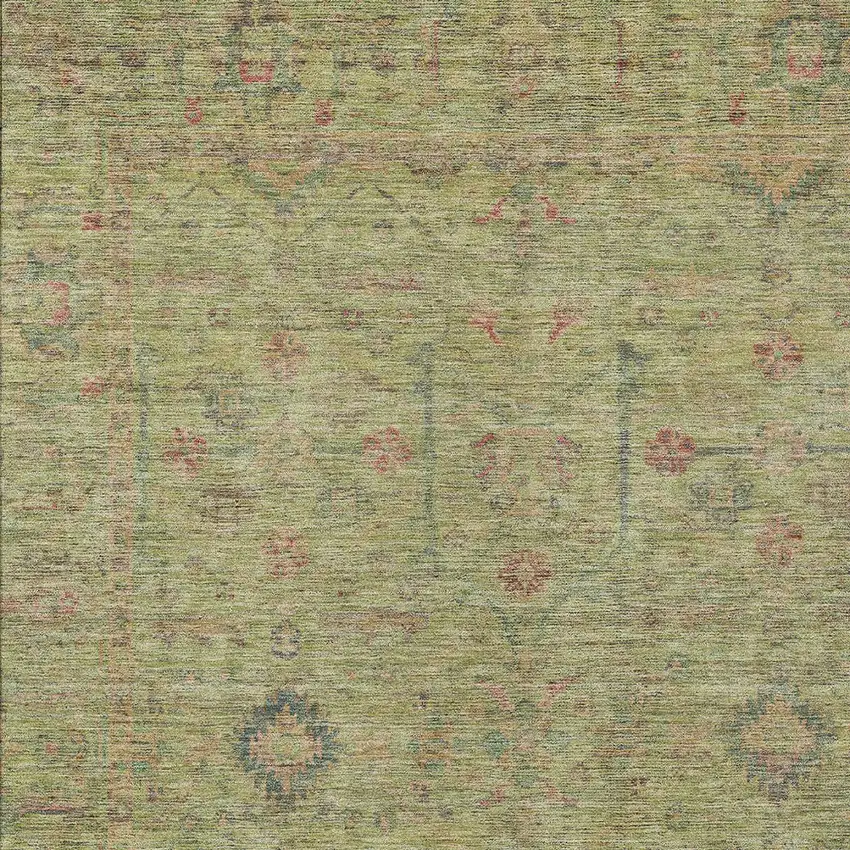 Artichoke Green Pink And Tan Floral Washable Indoor Outdoor Area Rug Photo 5
