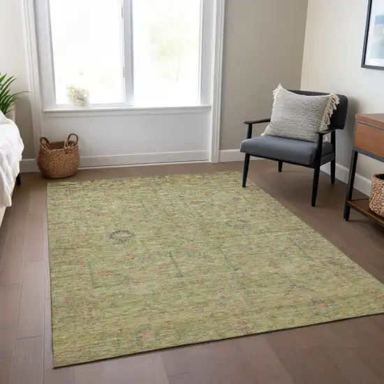 Artichoke Green Pink And Tan Floral Washable Indoor Outdoor Area Rug Photo 9